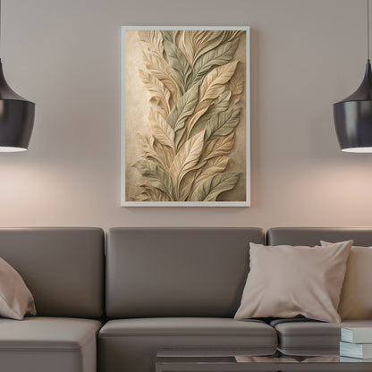 Sculpted Botanical Relief Canvas Art – Sage & Sand Textured Luxury Wall Decor