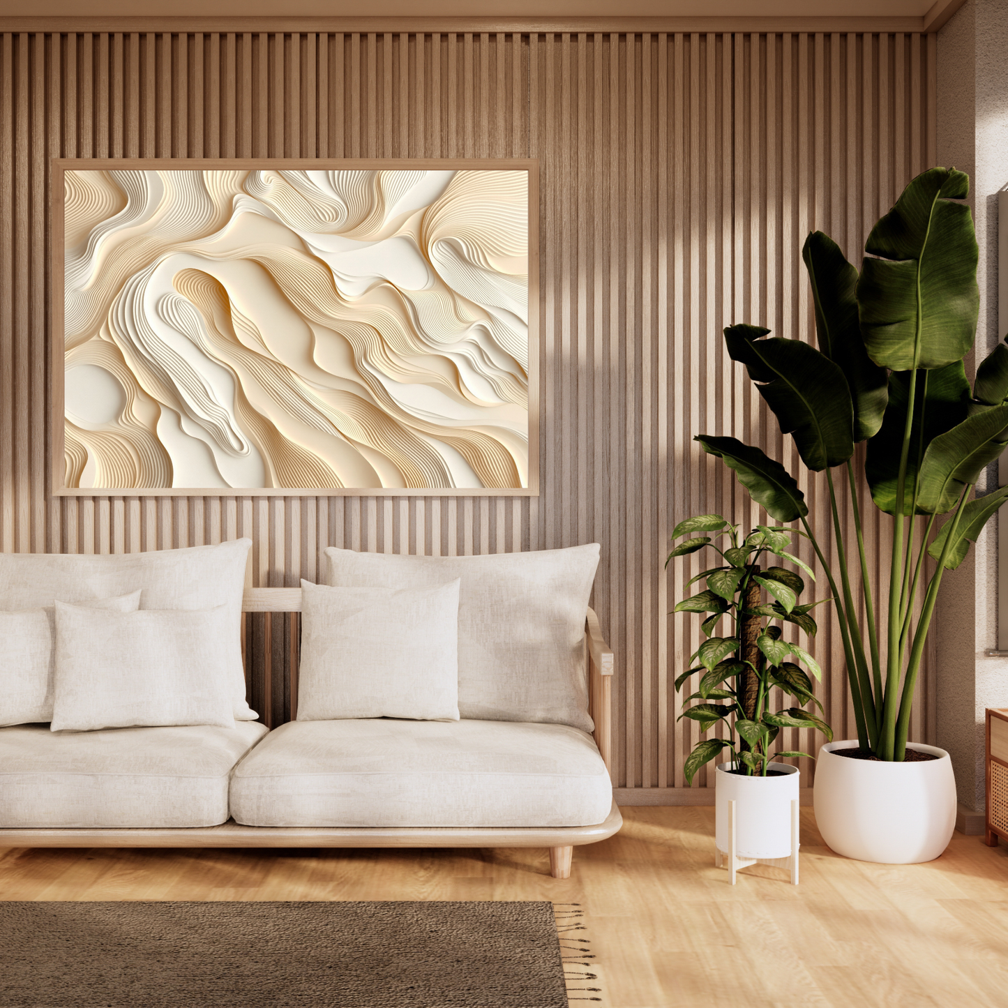 Sculpted Dune – Layered Beige Abstract Canvas Art Print