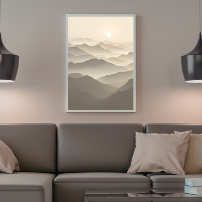 Minimal Neutral Mountain Canvas Wall Art – Japandi Beige Landscape, Luxury Calm Home Decor