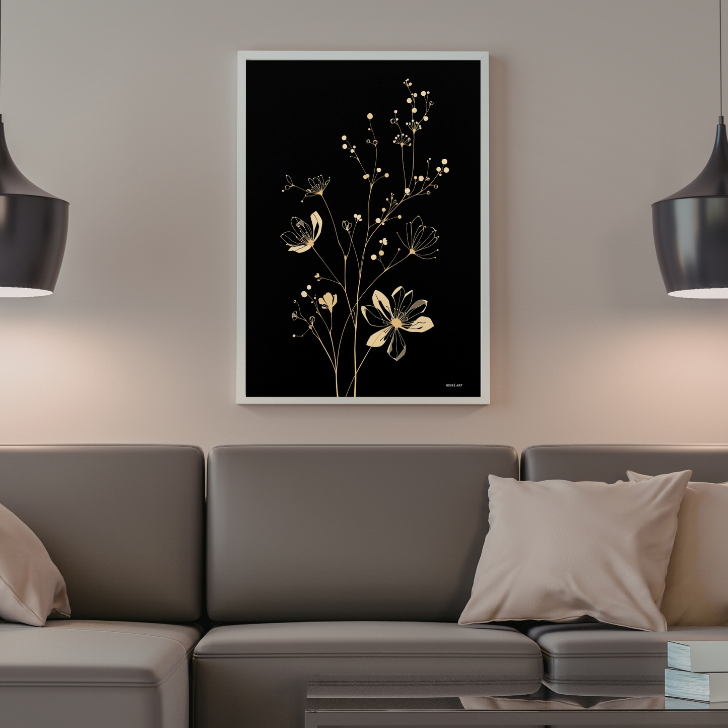 Midnight Gold Bloom – Black & Gold Luxury Floral  Wall Art