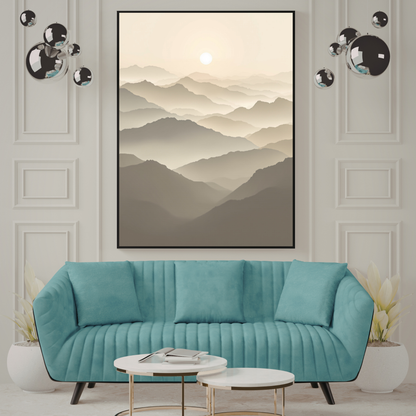 Minimal Neutral Mountain Canvas Wall Art – Japandi Beige Landscape, Luxury Calm Home Decor