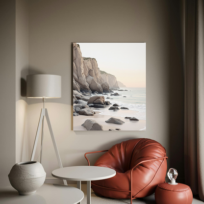 Serene Coastal Cliffs Canvas Wall Art – Minimalist Beach Landscape Print
