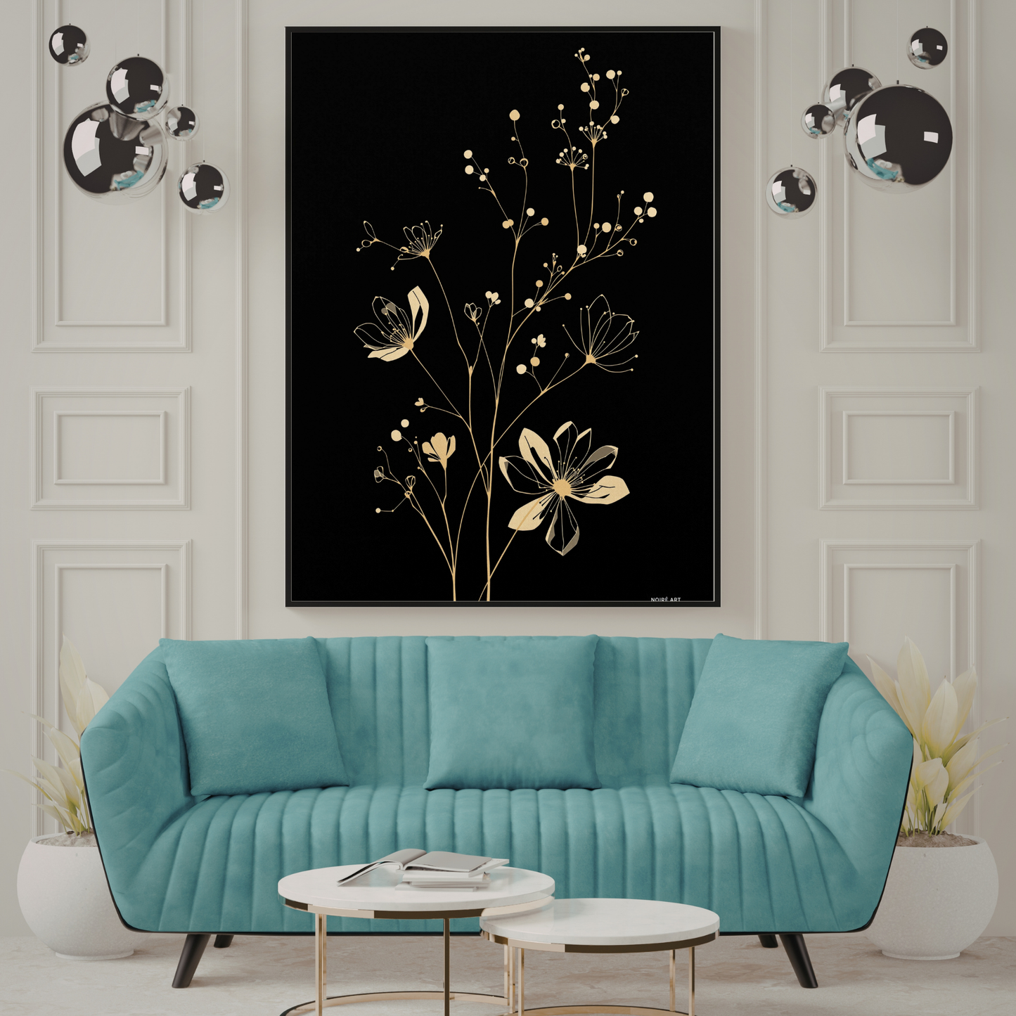 Midnight Gold Bloom – Black & Gold Luxury Floral  Wall Art
