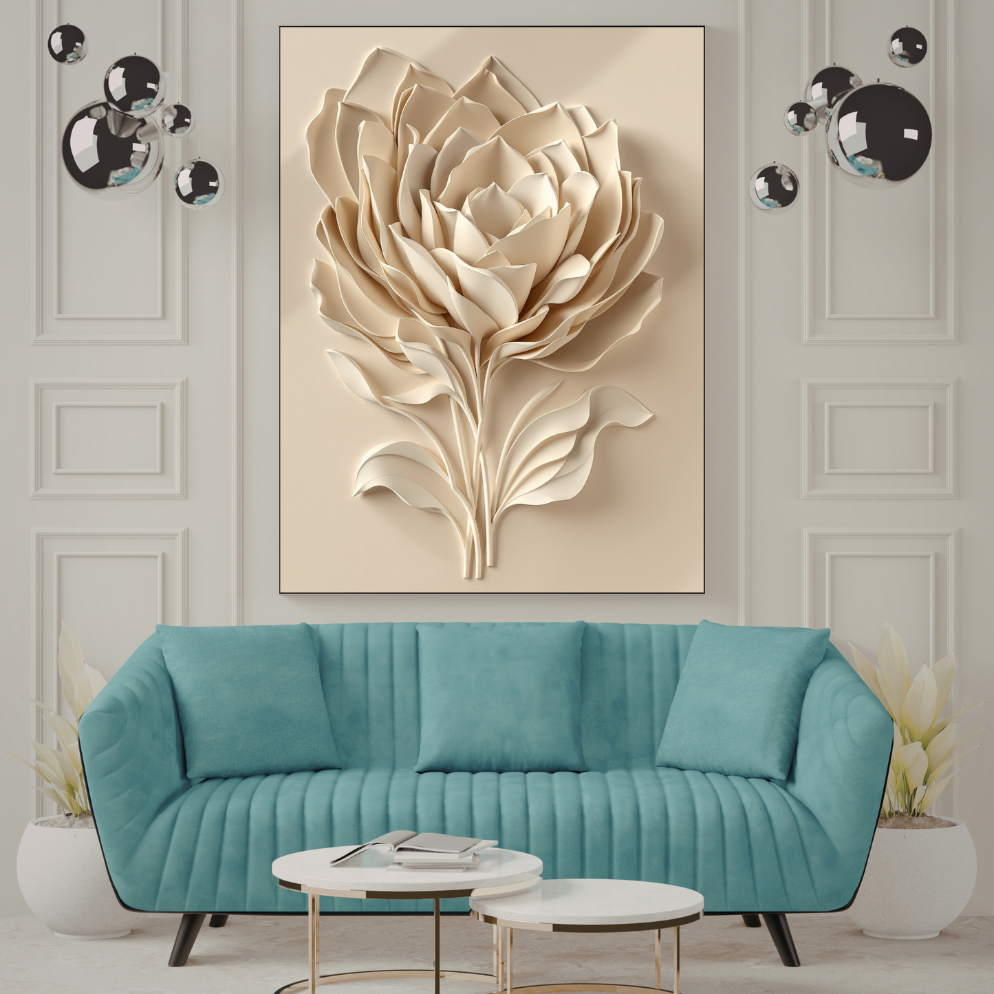 Beige 3D Rose Canvas Wall Art – Luxury Floral Minimalist Wall Decor