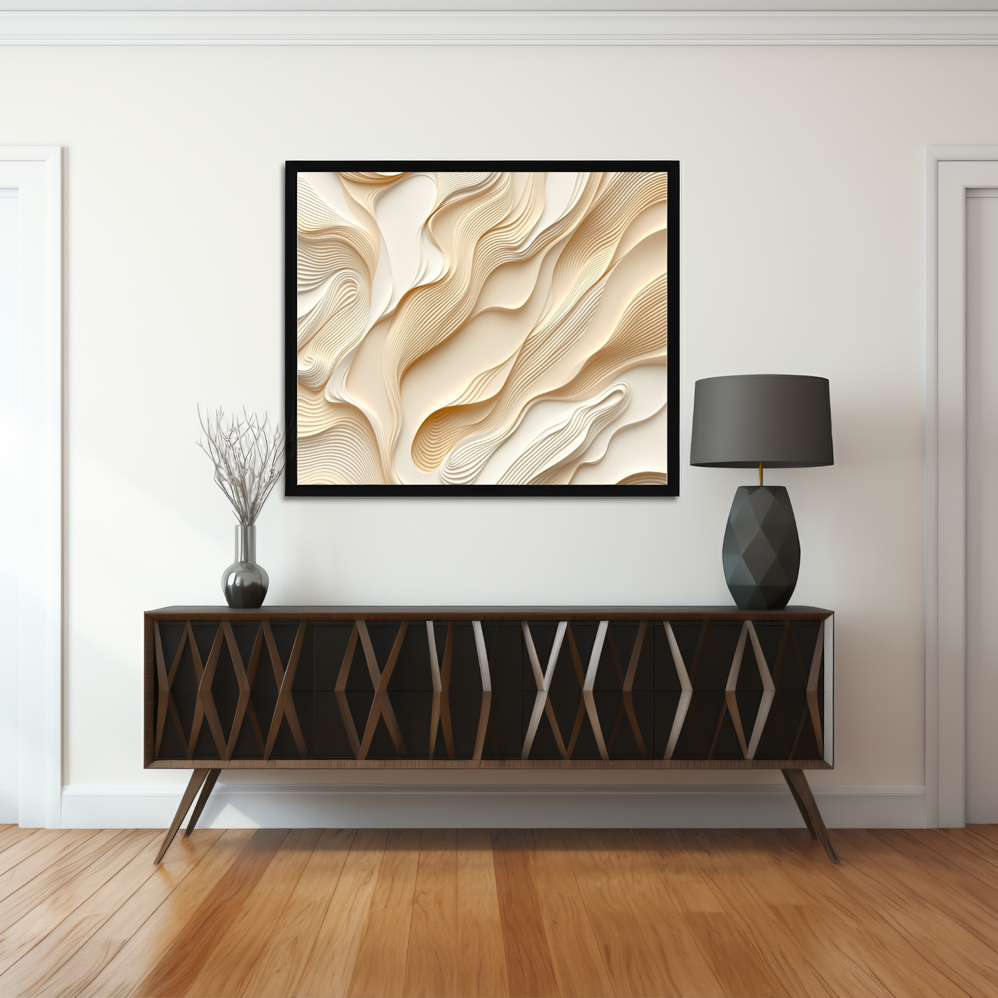 Sculpted Dune – Layered Beige Abstract Canvas Art Print