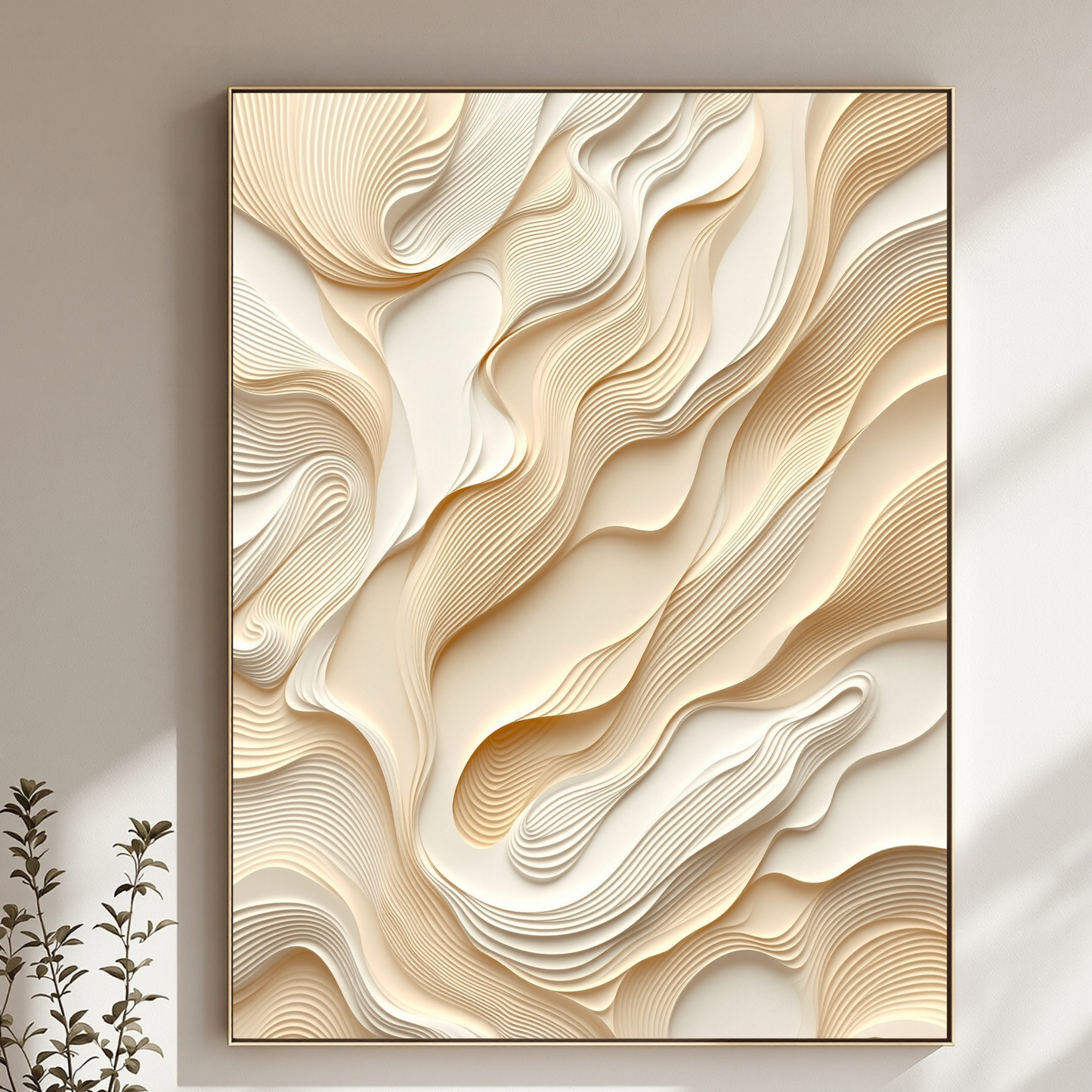 Sculpted Dune – Layered Beige Abstract Canvas Art Print