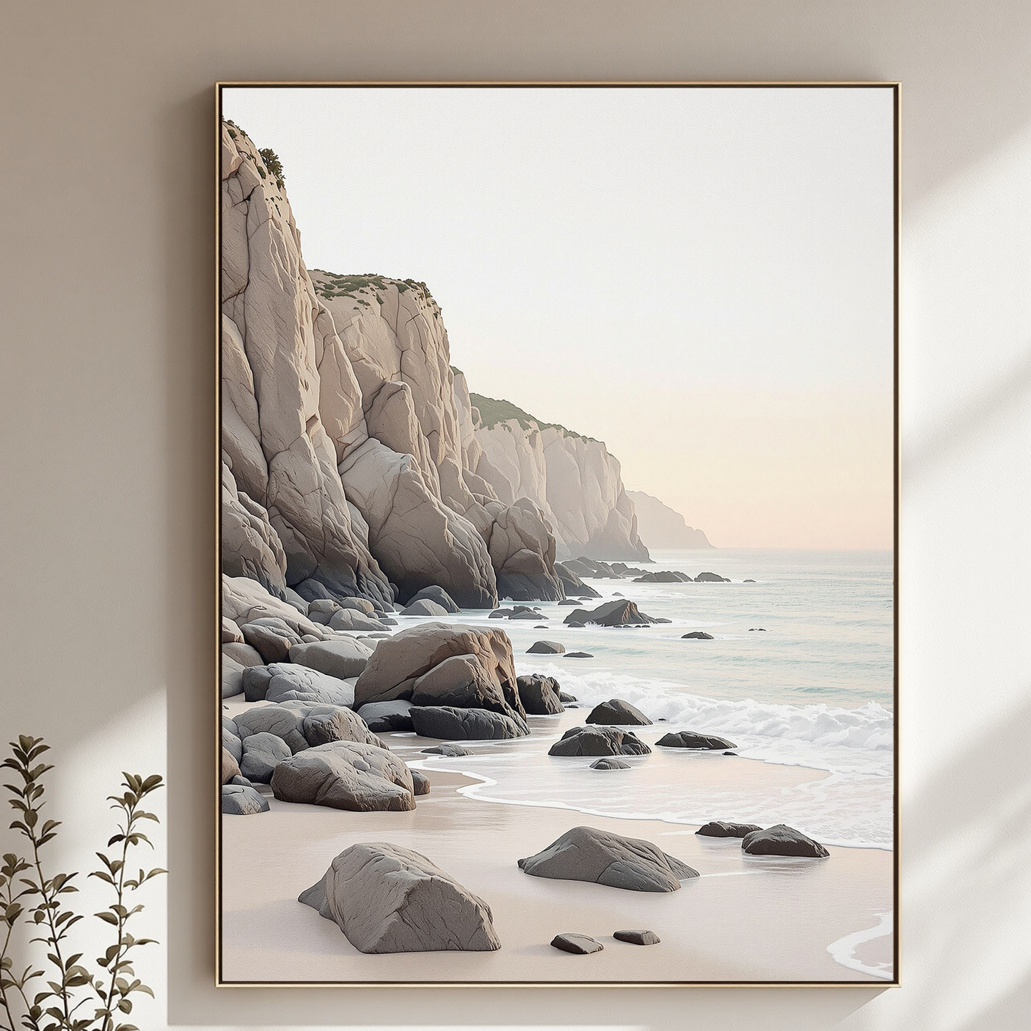Serene Coastal Cliffs Canvas Wall Art – Minimalist Beach Landscape Print