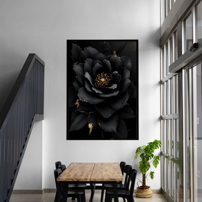 Midnight Gold Bloom – Black & Gold Luxury Floral Canvas Wall Art
