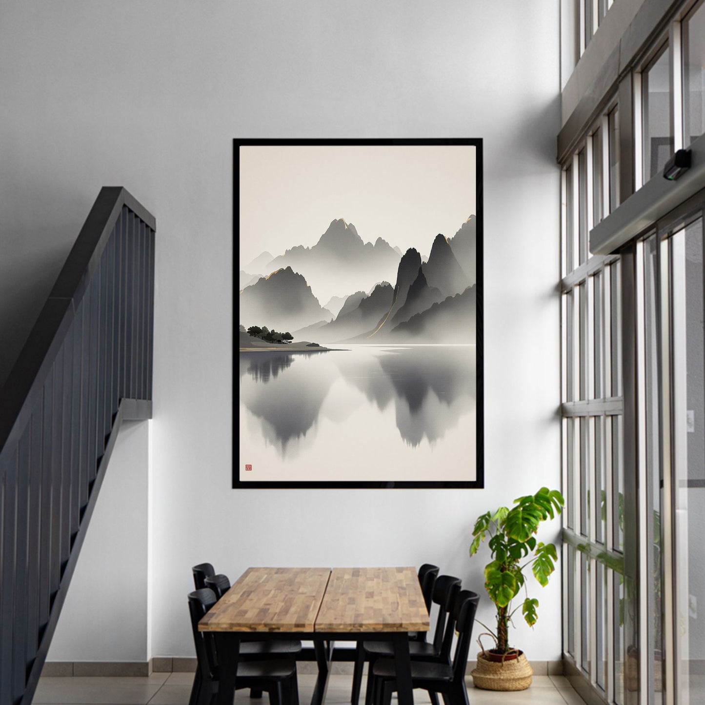 Golden Horizon – Japanese Mist Lake Fine Art Poster