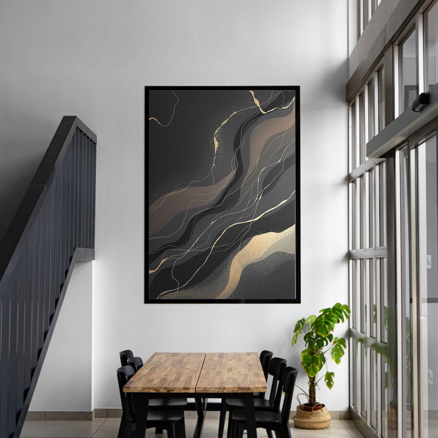 Midnight Veins Luxury Black & Gold Abstract Canvas Wall Art - Premium Textured Print