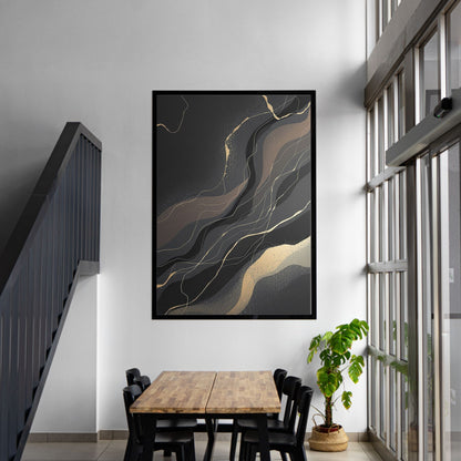 Midnight Veins Luxury Black & Gold Abstract Canvas Wall Art - Premium Textured Print