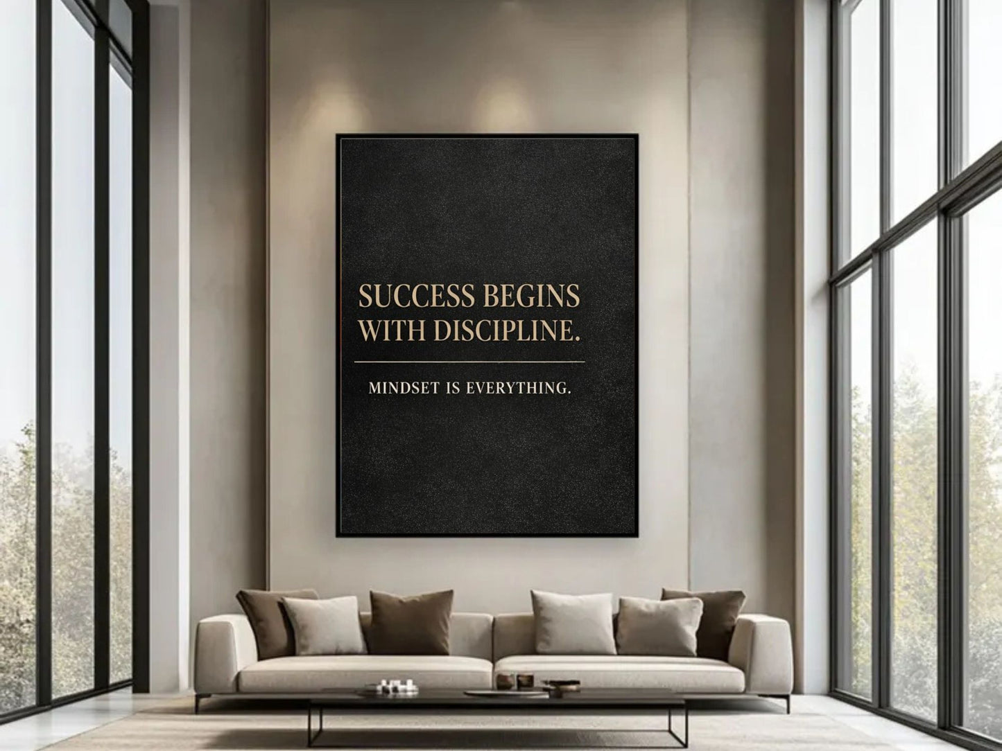 Success Begins With Discipline – Motivational Quote Fine Art Print, Black & Gold Minimal Wall Art