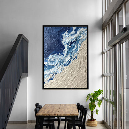 Luxury Navy & Sand Ocean Wave Canvas Wall Art – Modern Coastal Abstract Textured Wall Decor