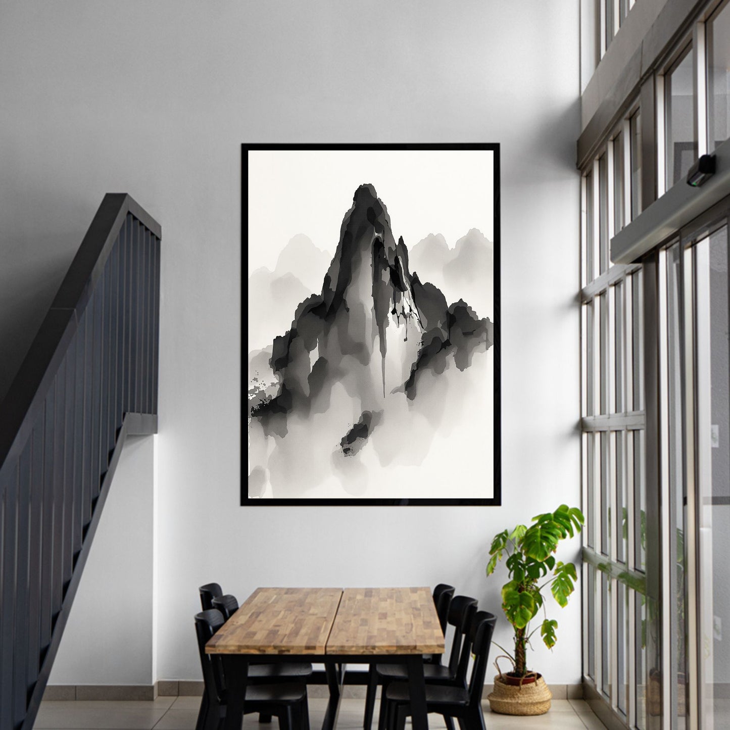 Obsidian Summit – Japanese Ink Mountain Fine Art Poster