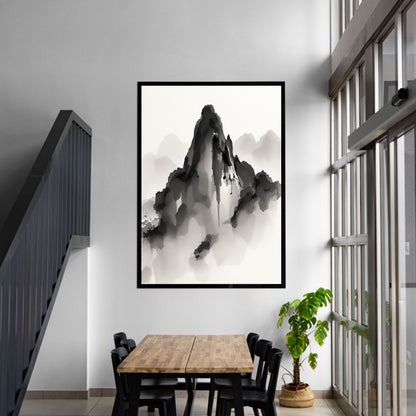 Obsidian Summit – Japanese Ink Mountain Fine Art Poster