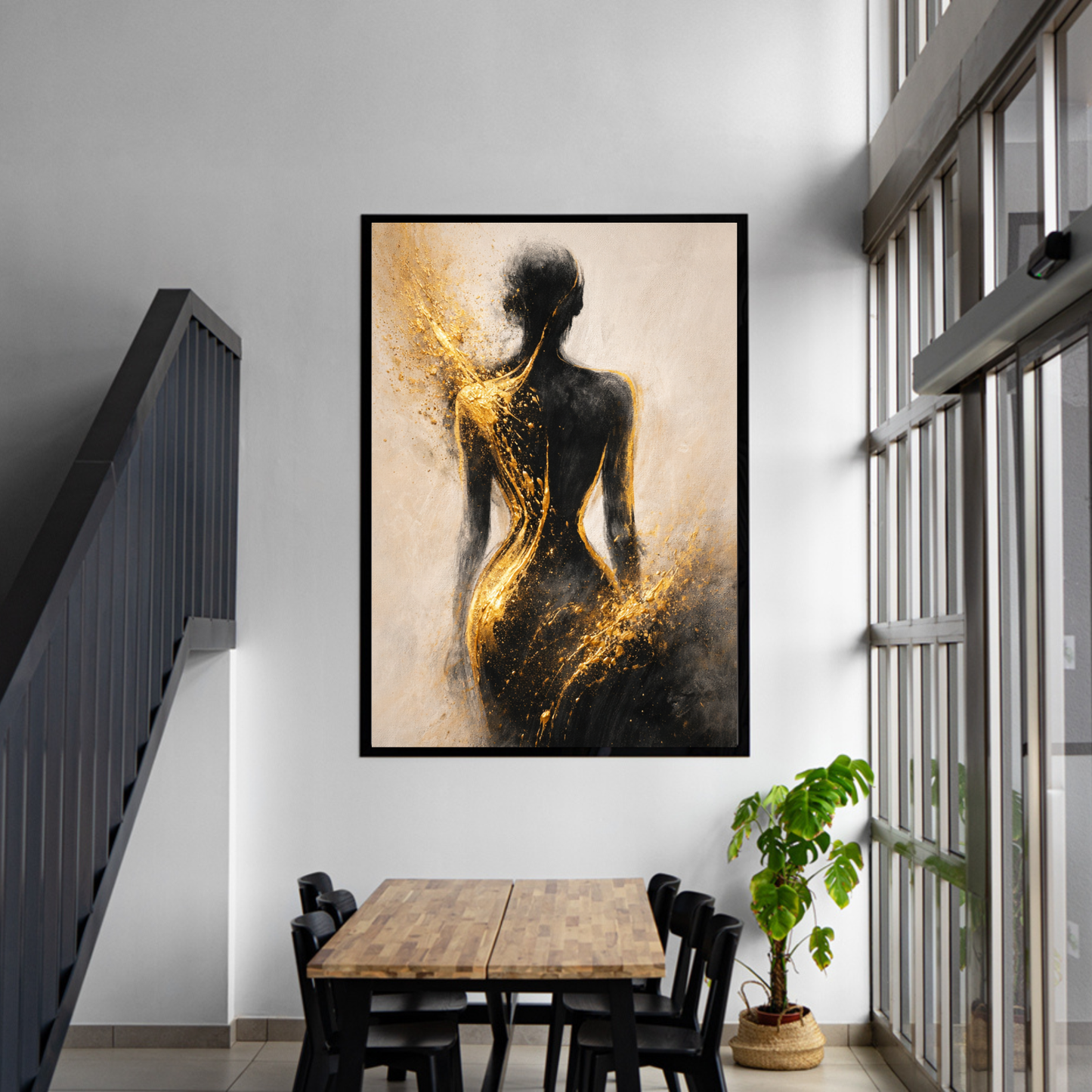 Golden Silhouette – Luxury Abstract Female Canvas Wall Art