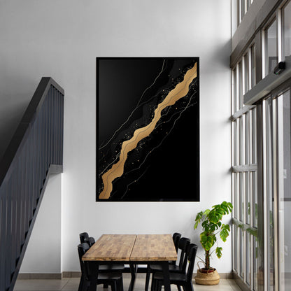 Golden Vein Noir – Luxury Black & Gold Abstract Canvas Art