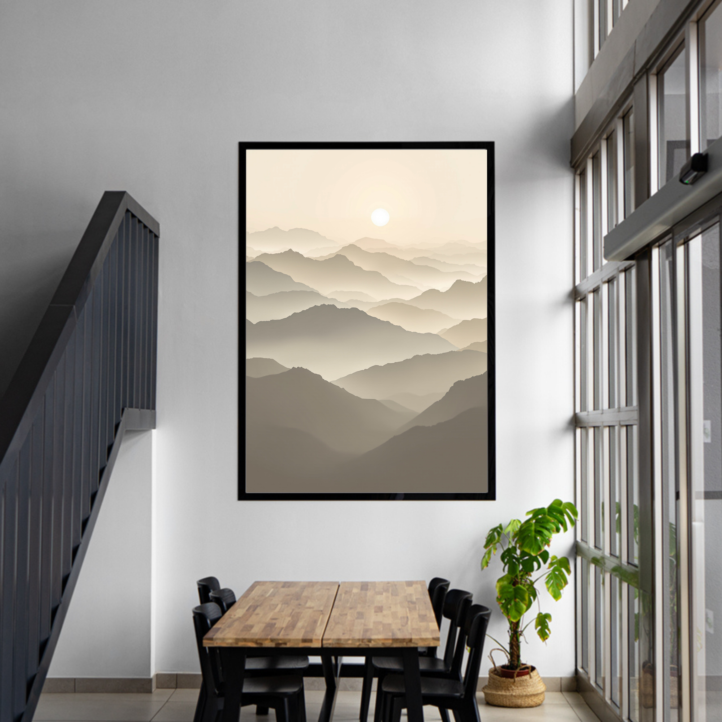 Minimal Neutral Mountain Canvas Wall Art – Japandi Beige Landscape, Luxury Calm Home Decor