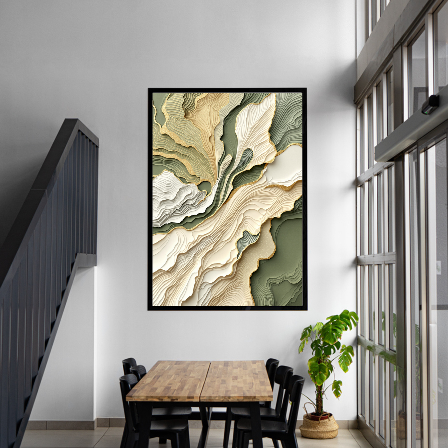 Sage & Gold Horizon – Layered Abstract Canvas Wall Art for Modern Interiors