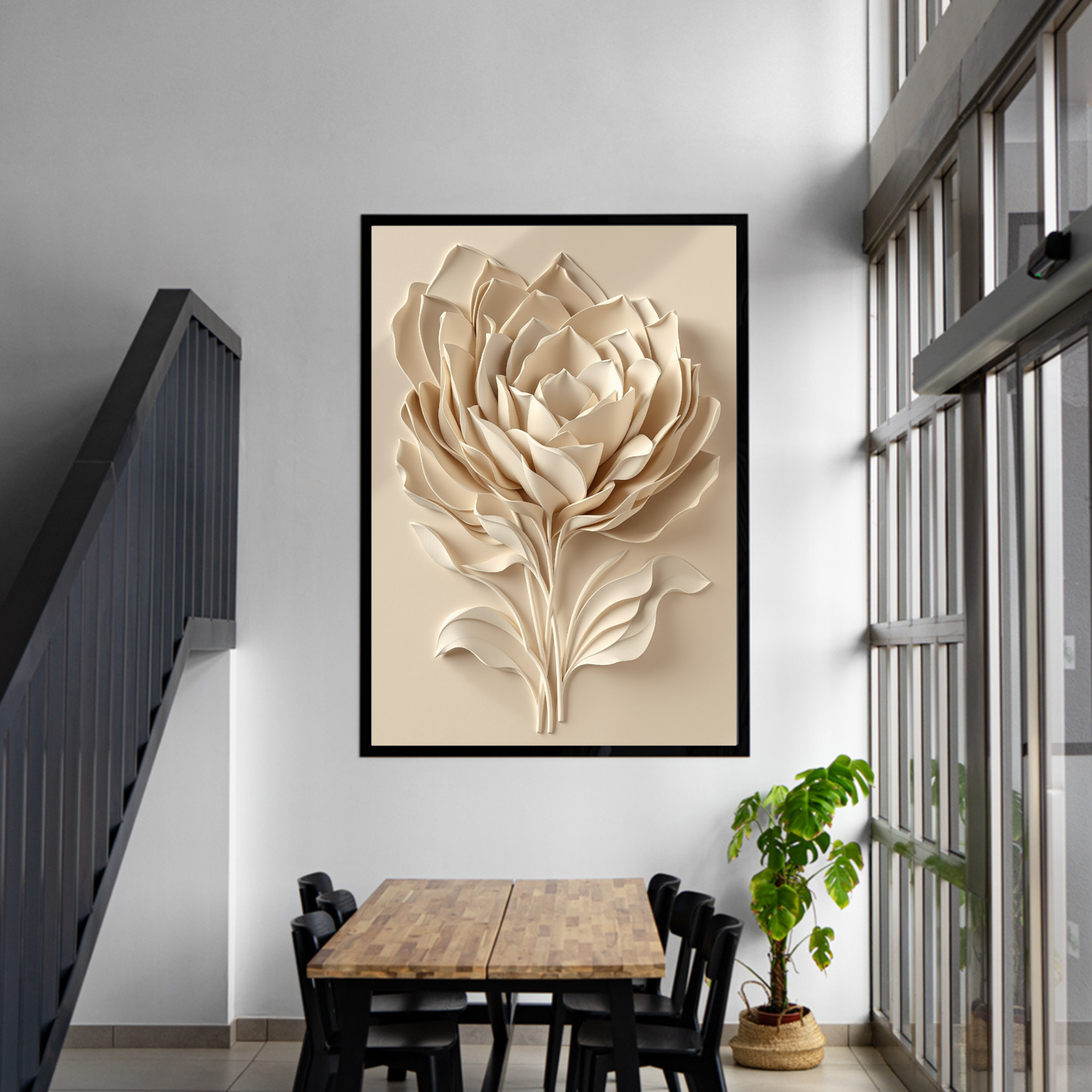 Beige 3D Rose Canvas Wall Art – Luxury Floral Minimalist Wall Decor