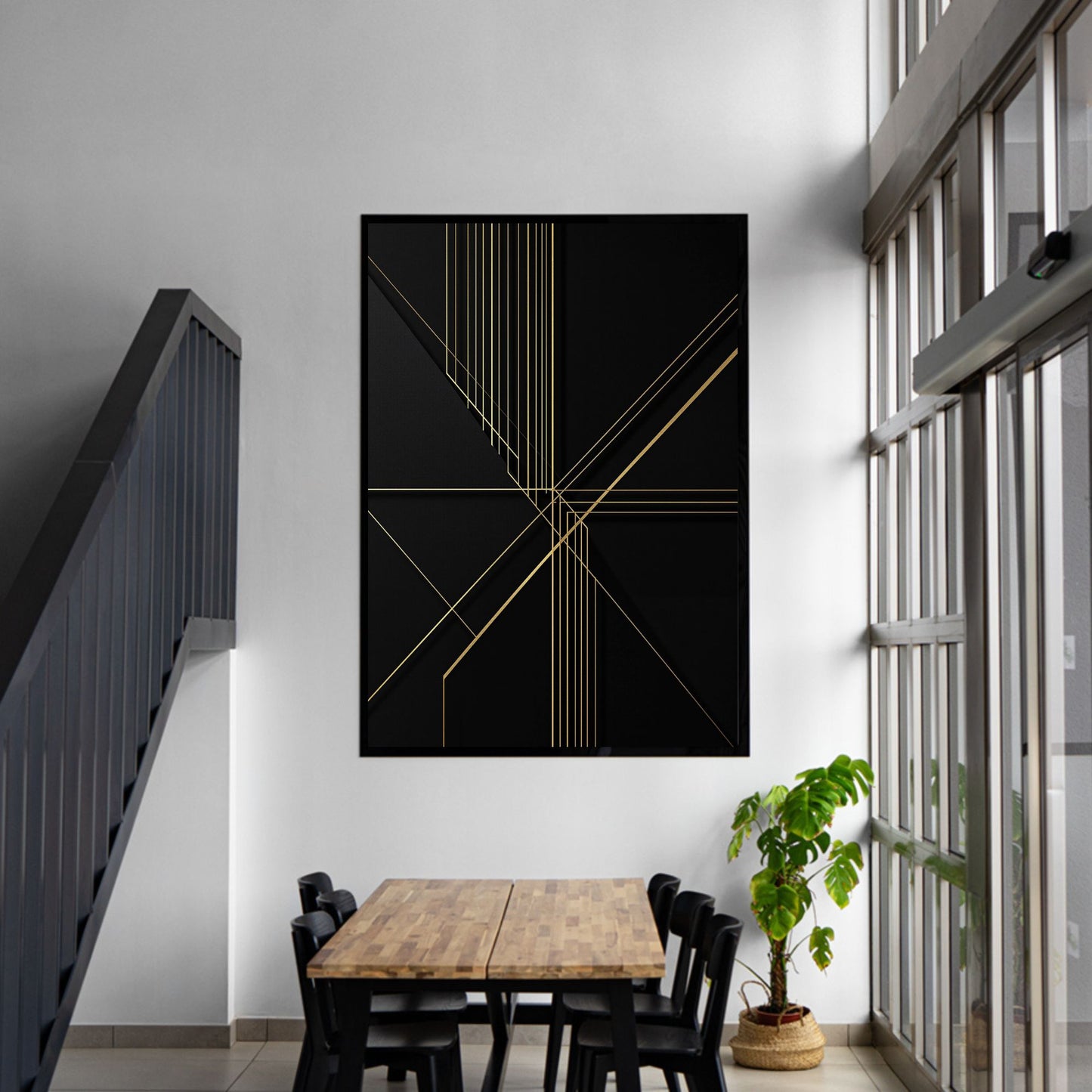 Golden Geometry – Luxury Black & Gold Geometric Canvas Wall Art