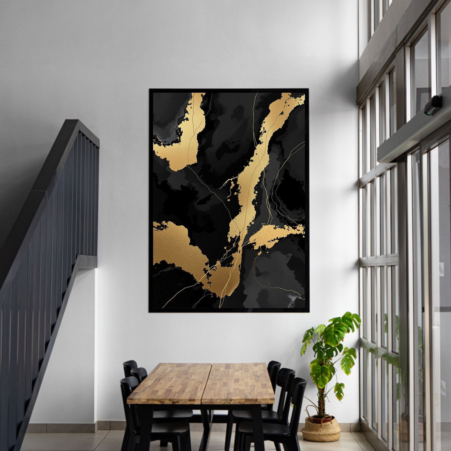 Golden Obsidian Flow Luxury Abstract Canvas Art - Black & Gold Wall Decor