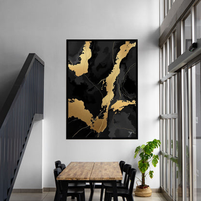 Golden Obsidian Flow Luxury Abstract Canvas Art - Black & Gold Wall Decor