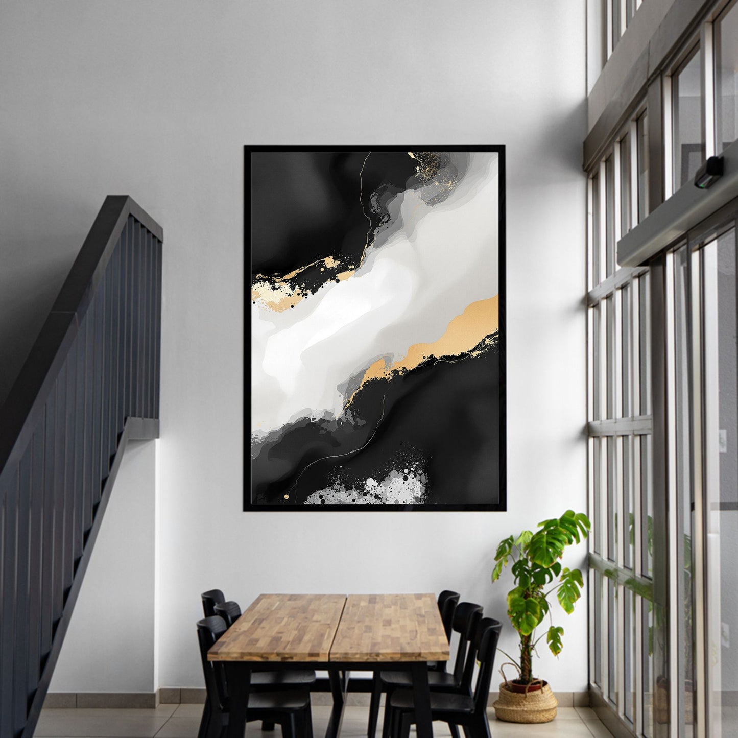 Black & White Gold Abstract Canvas Wall Art – Luxury Minimalist Statement