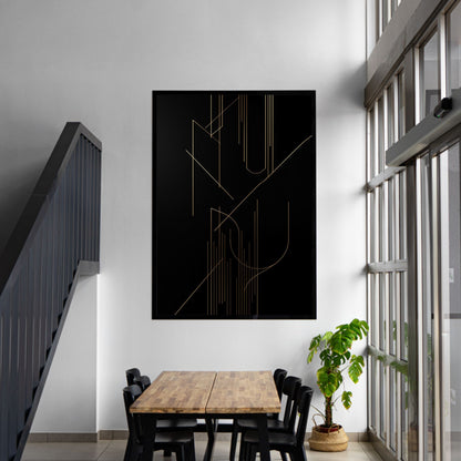 Midnight Geometry – Luxury Black & Gold Minimal Canvas Art