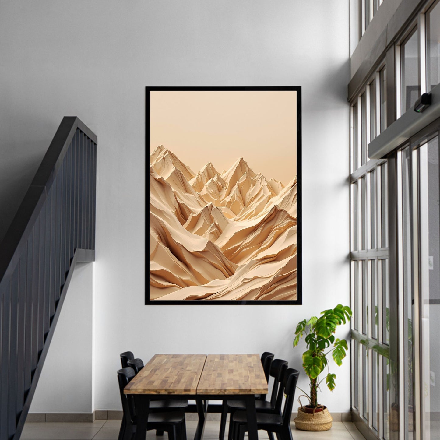 Desert Horizon Peaks Canvas Wall Art – Minimal Textured Mountain Landscape in Warm Beige & Sand Tones