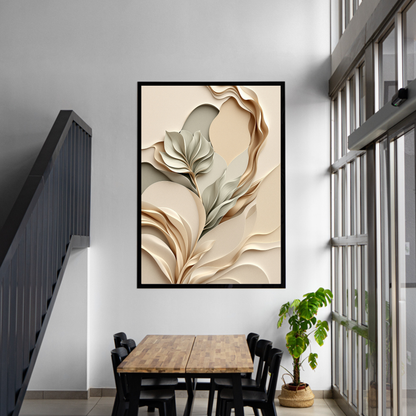 Decorative wall art with floral design in a modern interior setting.