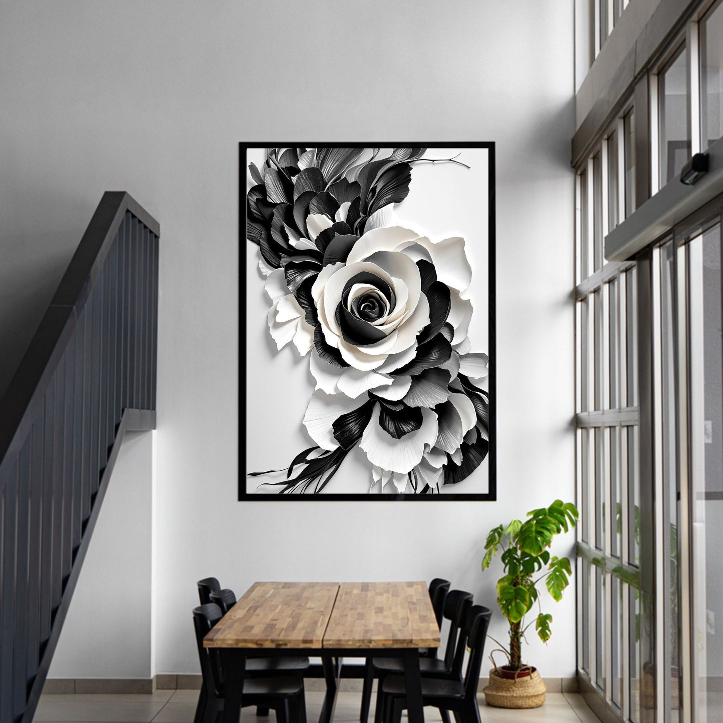Midnight Bloom Black & White Floral Canvas Wall Art – Elegant Home Decor