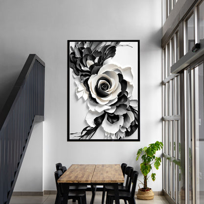 Midnight Bloom Black & White Floral Canvas Wall Art – Elegant Home Decor