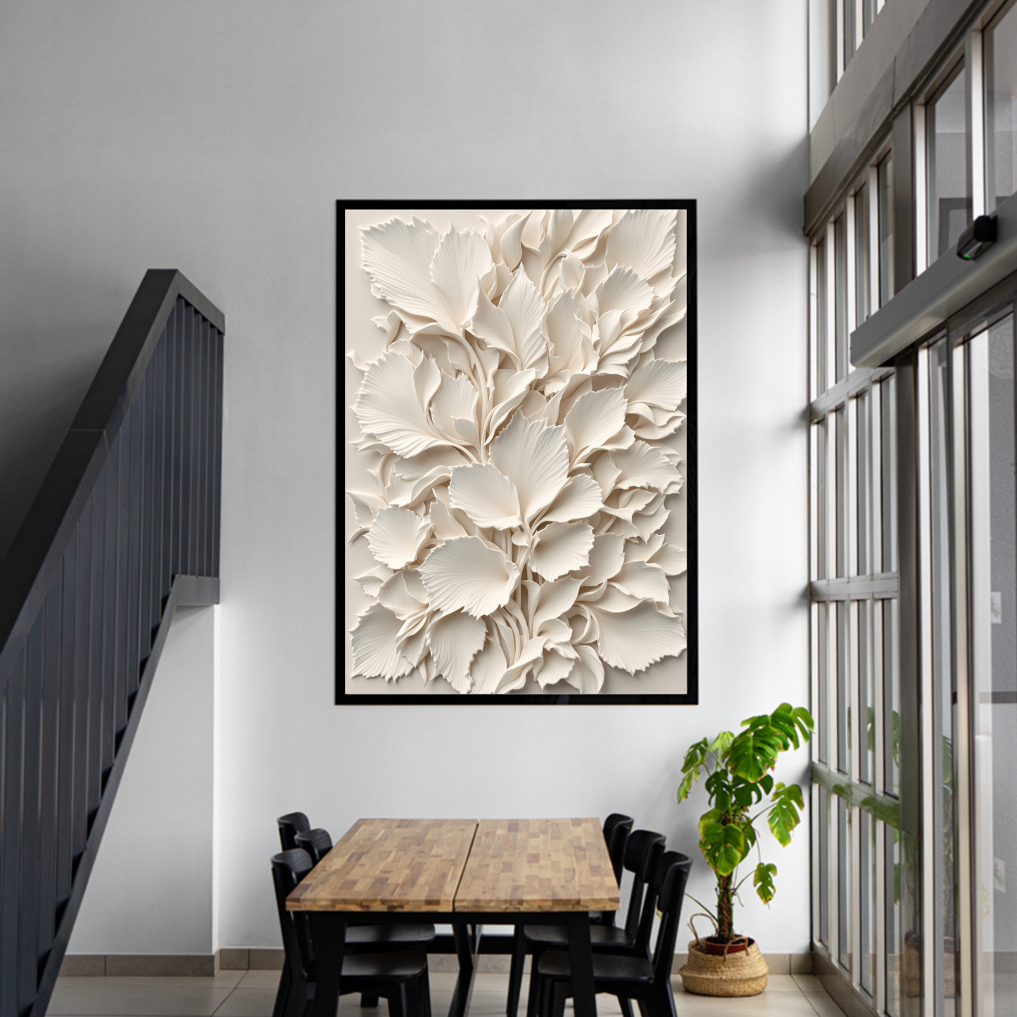 White Floral 3D Canvas Wall Art – Luxury Minimalist Botanical Wall Decor