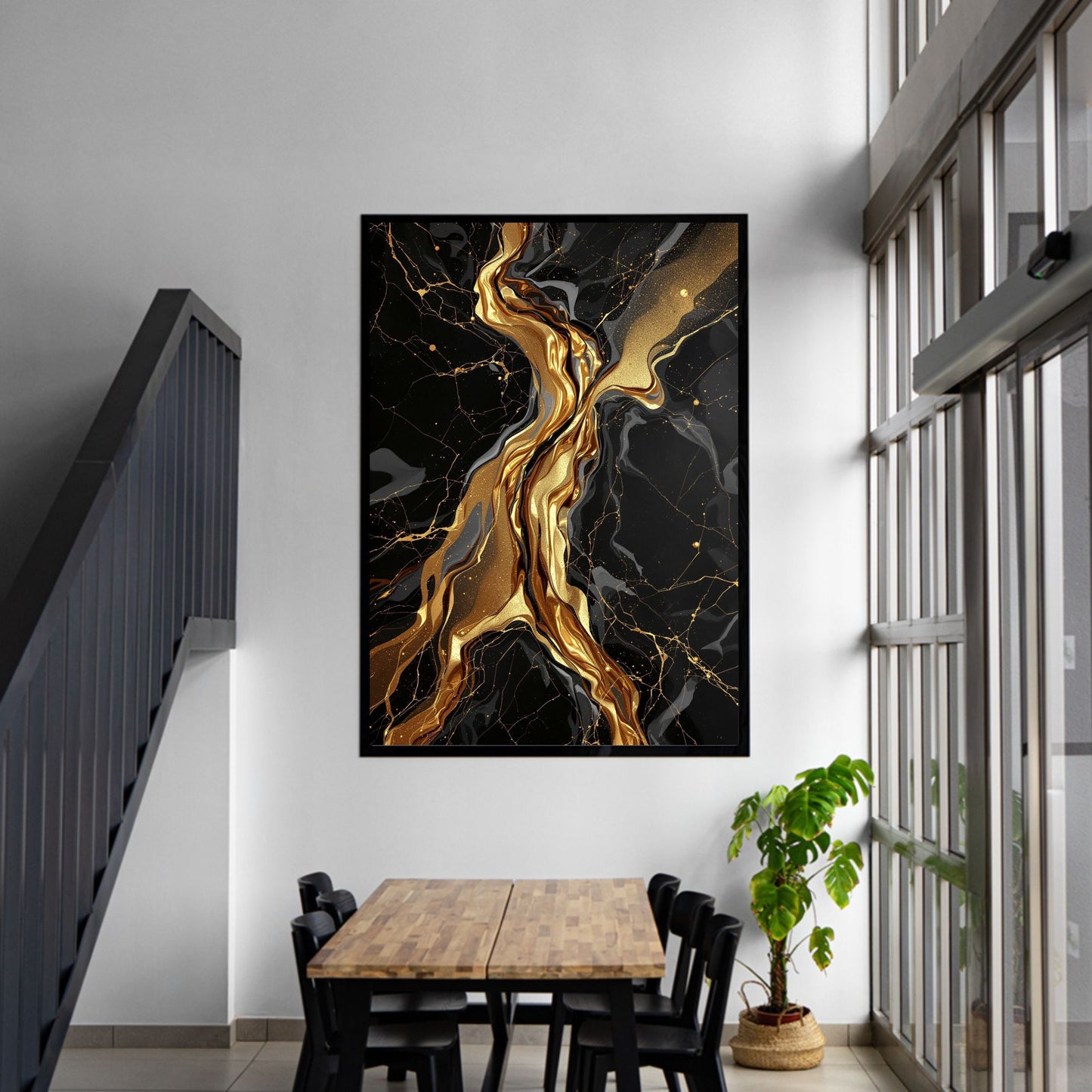 Liquid Gold Vein – Luxury Black & Gold Abstract Canvas Wall Art