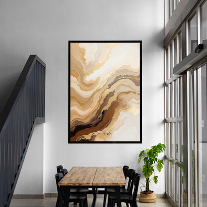 Golden Marble Flow Canvas Wall Art – Luxury Abstract in Beige & Caramel Tones