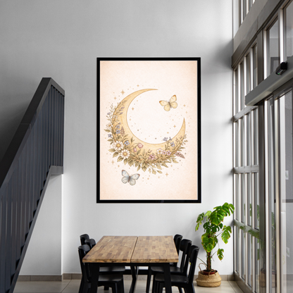 Floral Moon Fine Art Poster – Vintage Botanical Celestial Wall Art