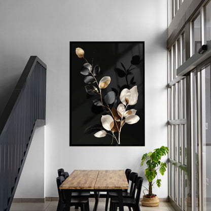 Golden Noir Leaves – Black & Gold Luxury Botanical Wall Art