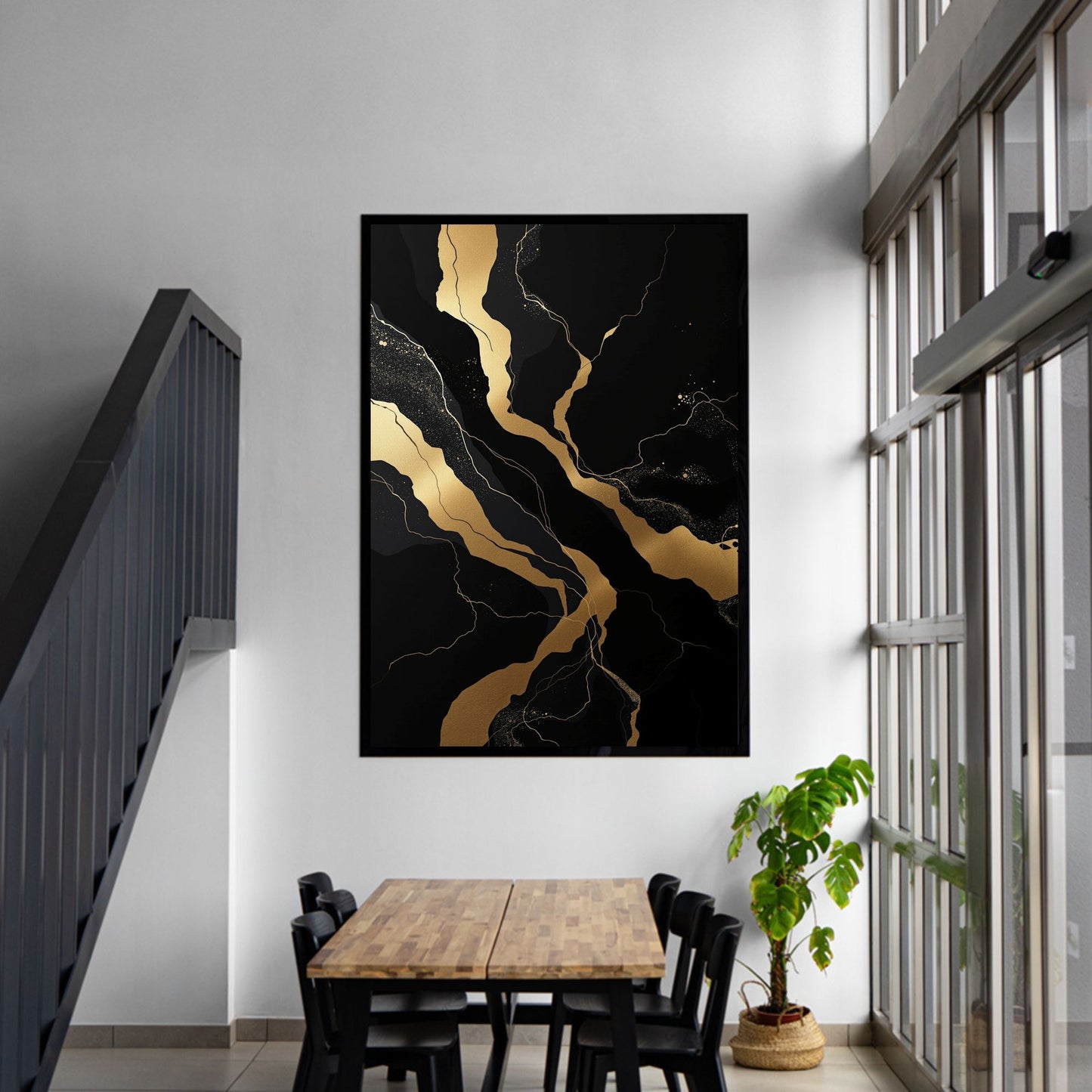 Golden Vein Noir – Luxury Black & Gold Abstract Canvas