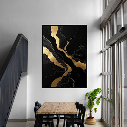 Golden Vein Noir – Luxury Black & Gold Abstract Canvas