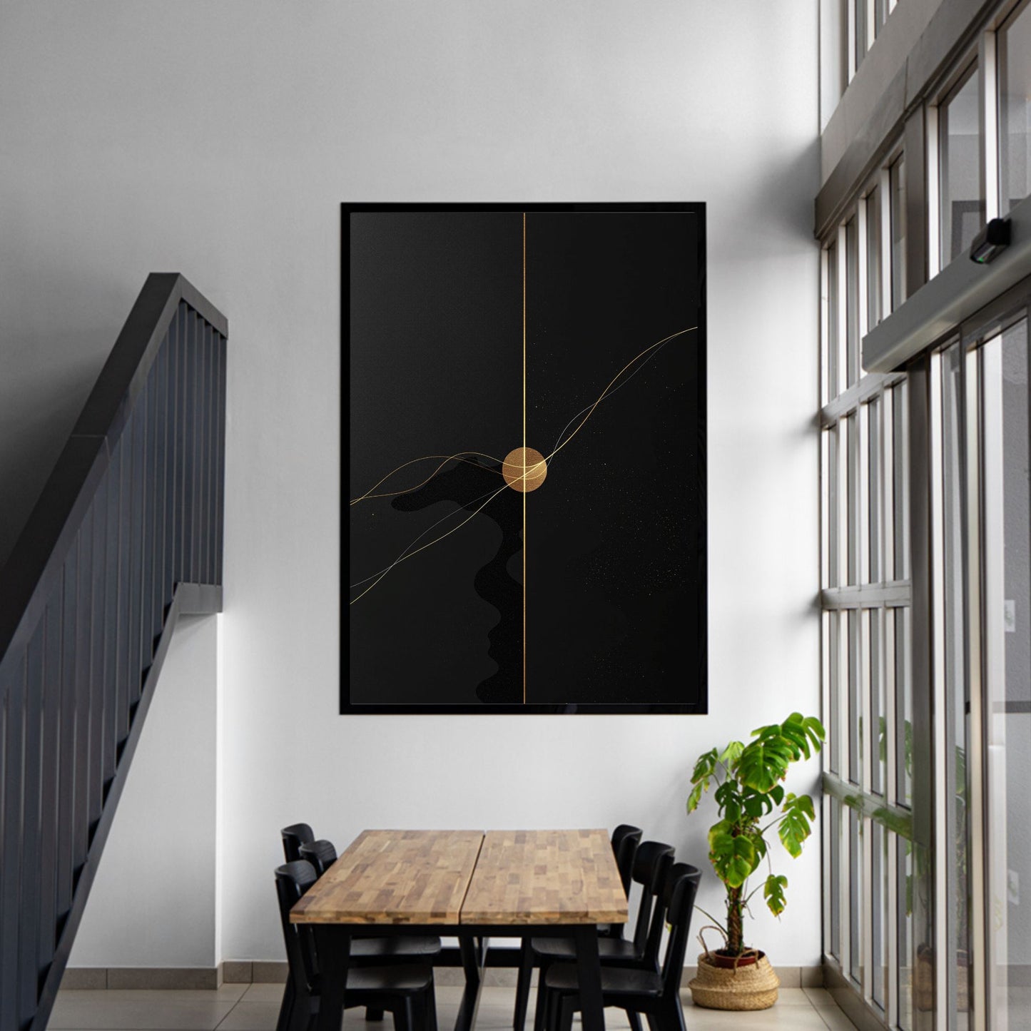 Golden Eclipse – Luxury Black & Gold Minimal Abstract Canvas Art