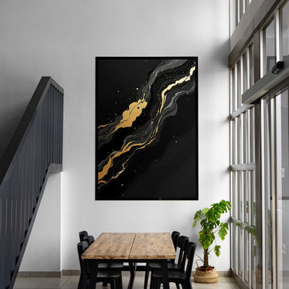 Golden Flow – Luxury Black & Gold Abstract Canvas Wall Art