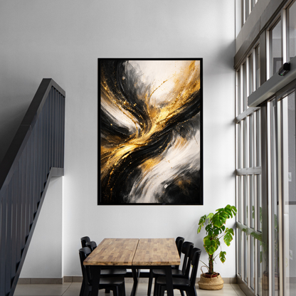 Golden Fusion – Luxury Black & Gold Abstract Canvas Wall Art