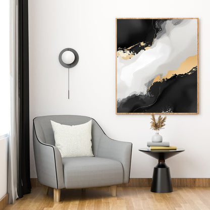 Black & White Gold Abstract Canvas Wall Art – Luxury Minimalist Statement
