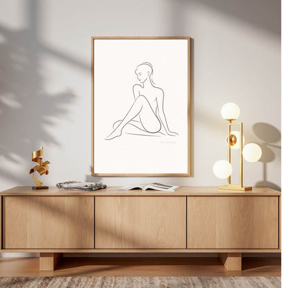 Still Becoming – Minimal Nude Line Art Wall Print