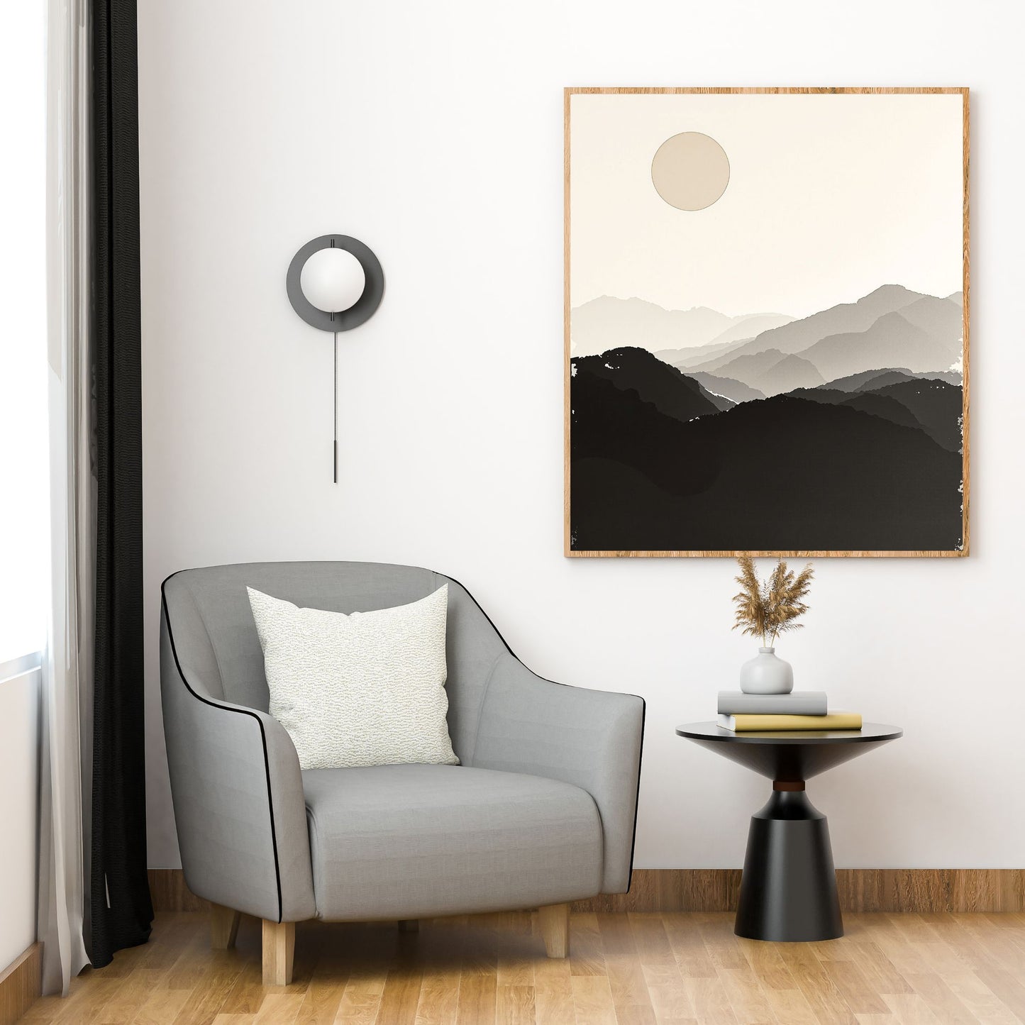 Silent Horizon – Minimal Japanese Sun Landscape Wall Art