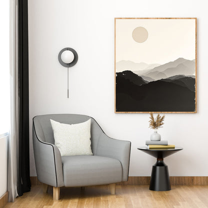 Silent Horizon – Minimal Japanese Sun Landscape Wall Art