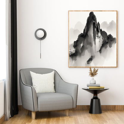 Obsidian Summit – Japanese Ink Mountain Fine Art Poster