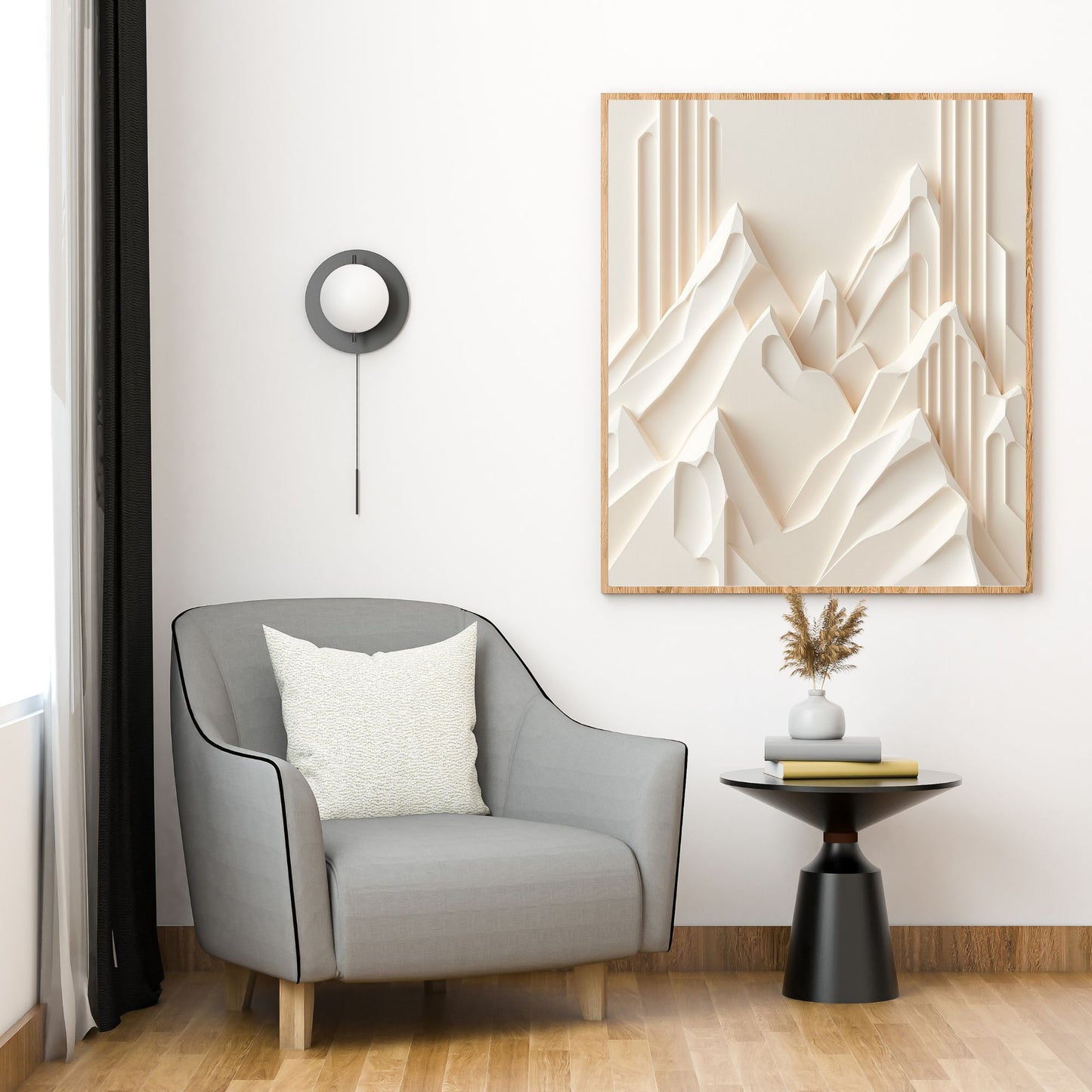 Ivory Geometric Peaks Canvas Wall Art – Minimal Sculpted Mountain Design in Soft Beige Tones