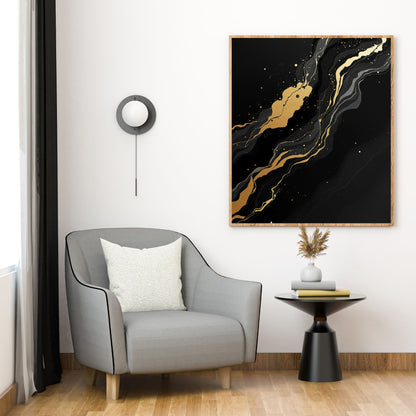 Golden Flow – Luxury Black & Gold Abstract Canvas Wall Art